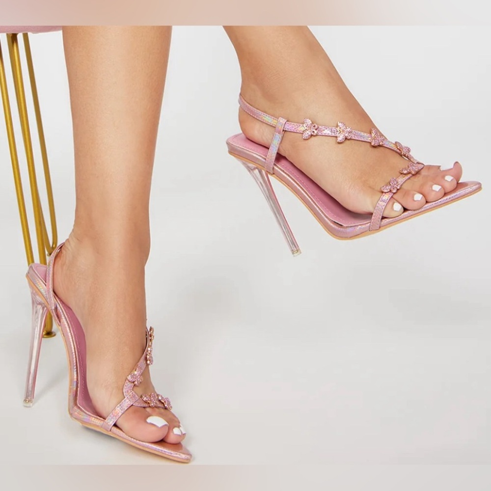 Pink butterfly heels